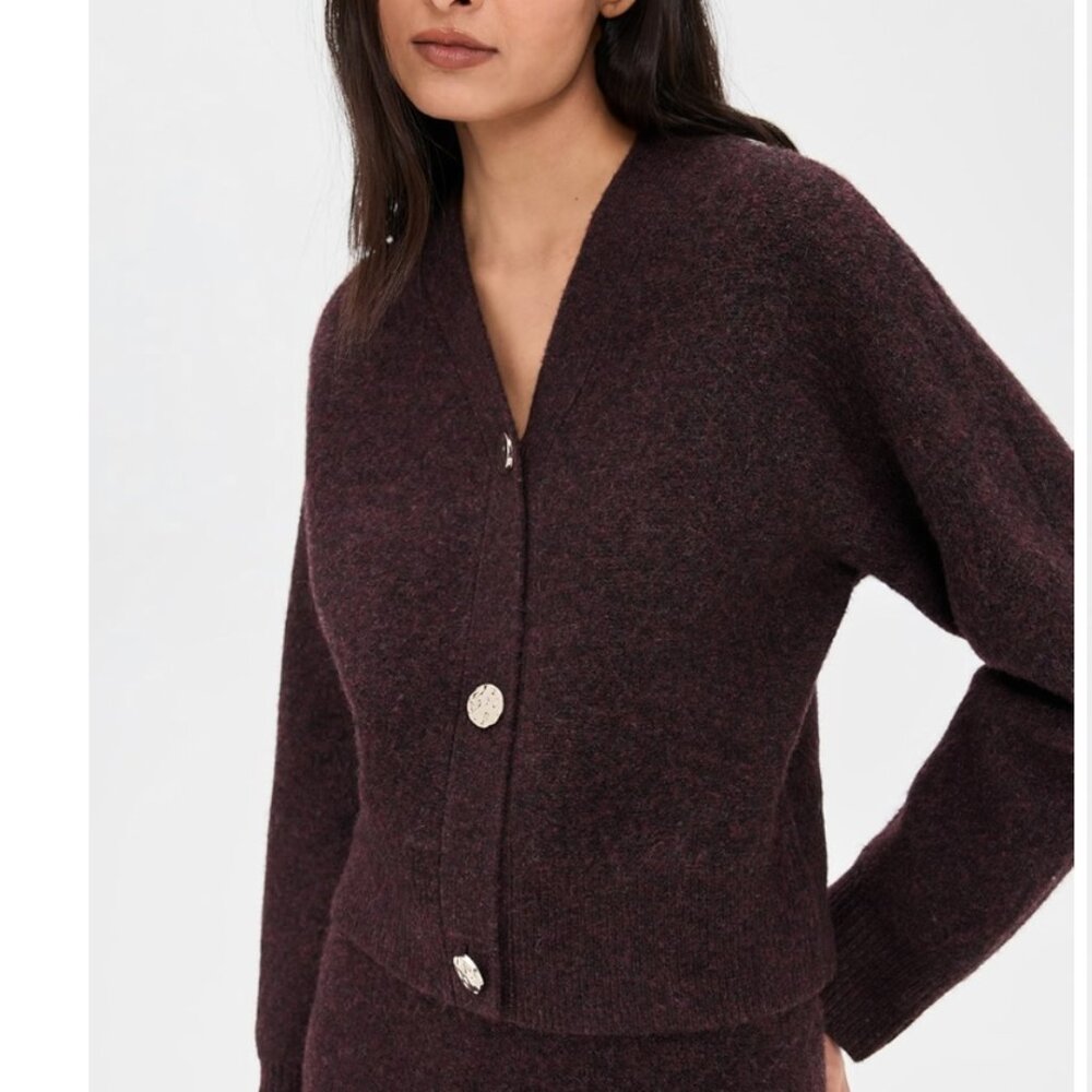 Le Bop Ines Knit Cardigan in Chocolate Brown
